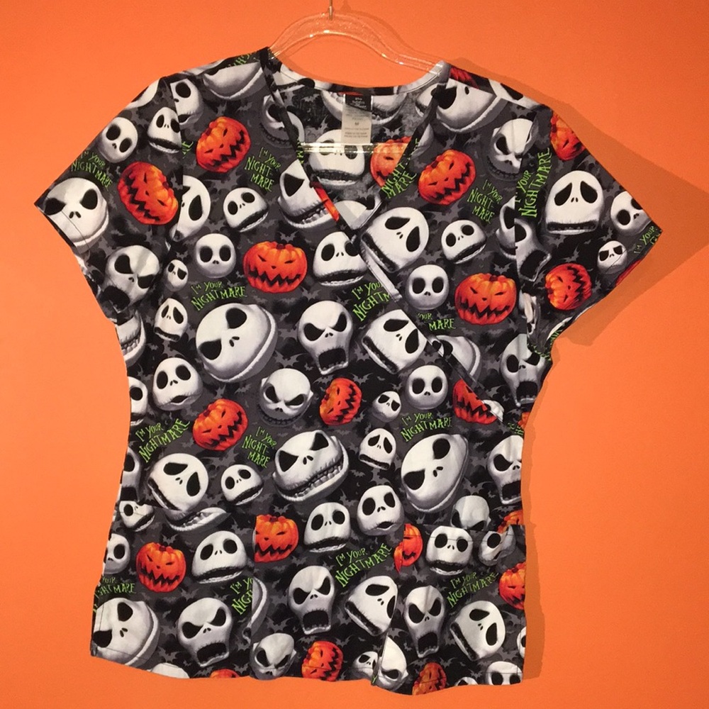 Nightmare Before Christmas Scrub Top Jack Skellington & Pumpkin Size Medium
